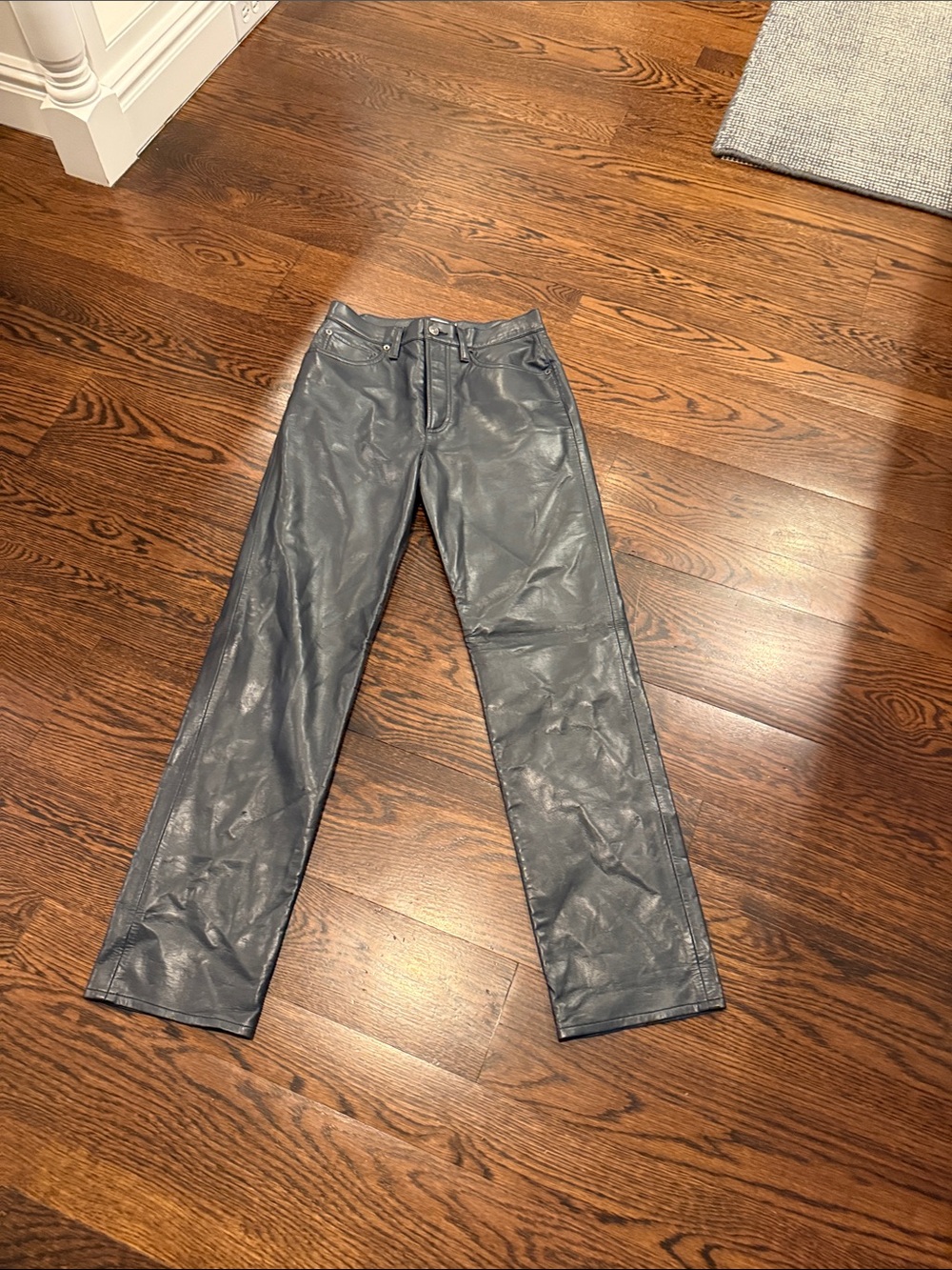 Agolde Men's Straight Faux Leather Jeans in Black